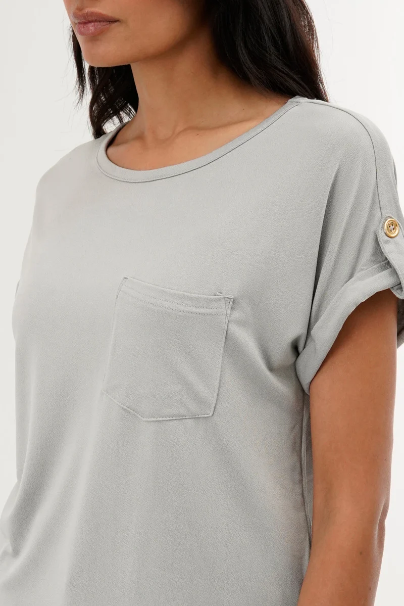 Basic Cap Sleeve Tee - Grey - Image 4