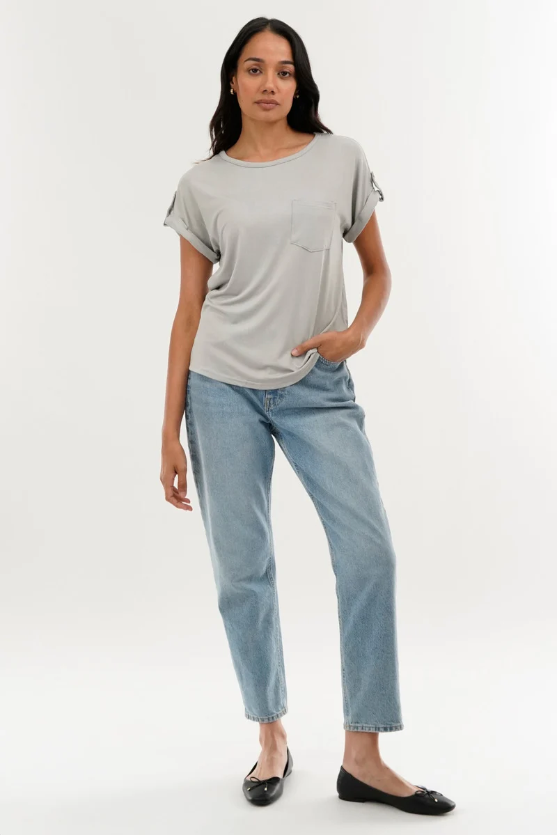 Basic Cap Sleeve Tee - Grey - Image 5