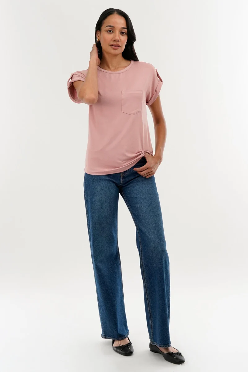 Basic Cap Sleeve Tee - Pink - Image 5