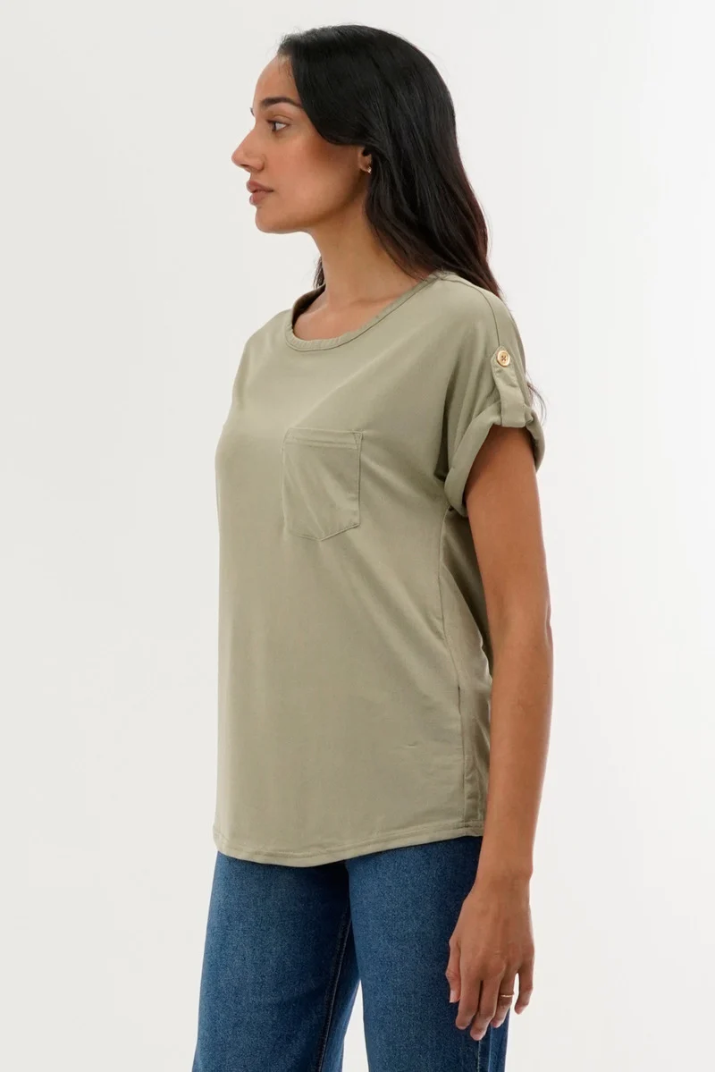 Basic Cap Sleeve Tee - Green - Image 2