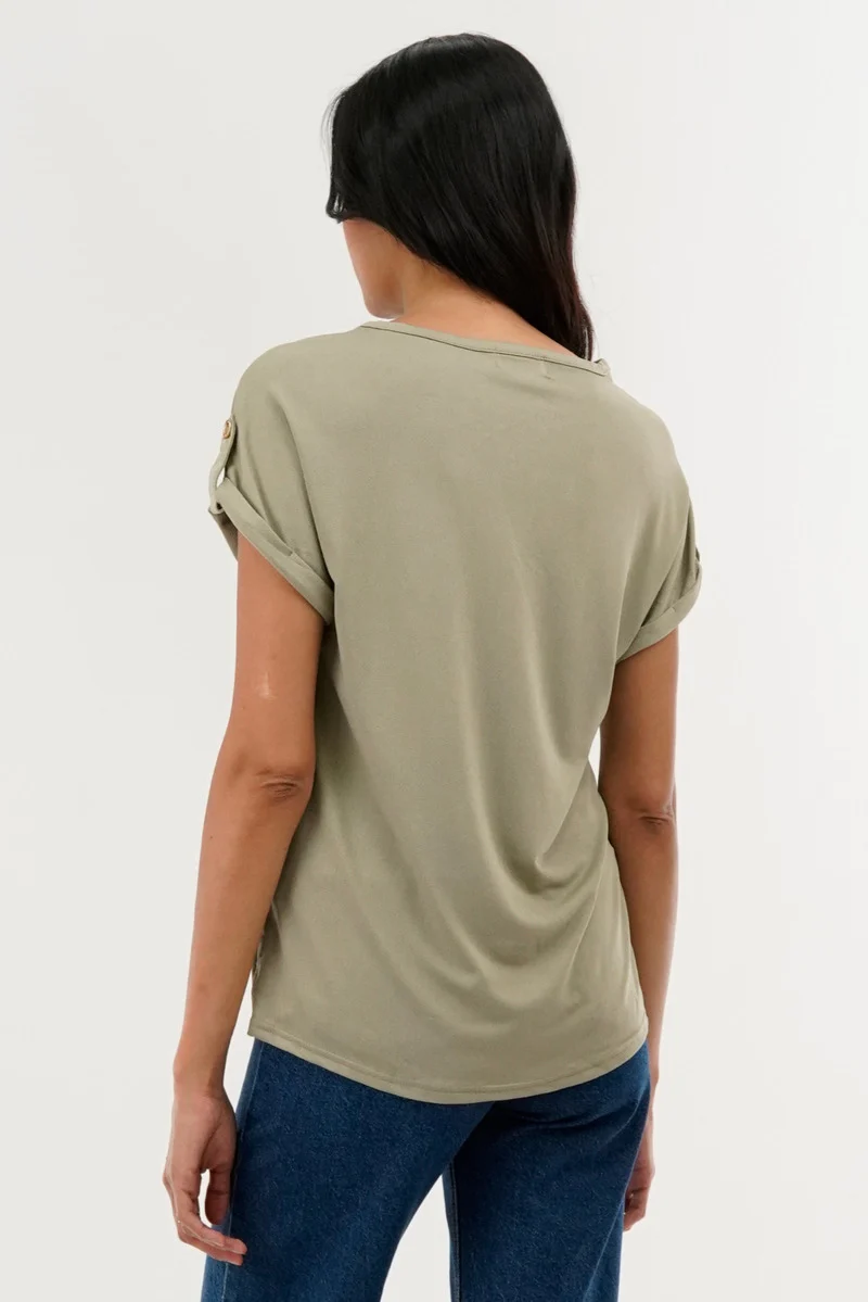 Basic Cap Sleeve Tee - Green - Image 3