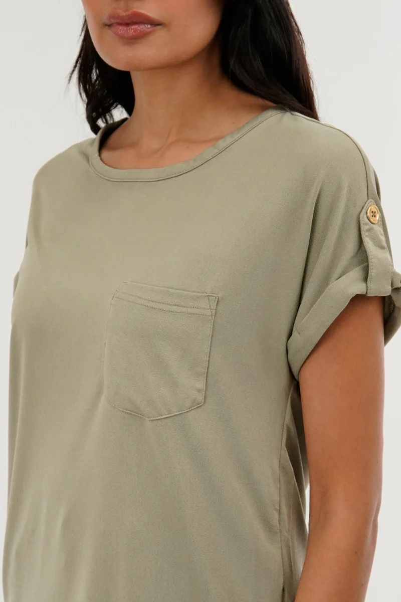 Basic Cap Sleeve Tee - Green - Image 4