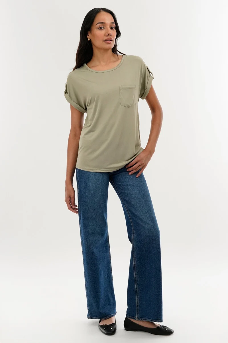 Basic Cap Sleeve Tee - Green - Image 5