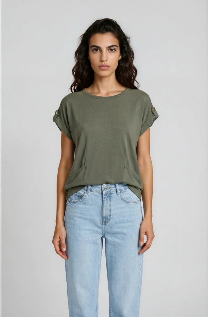 Short Sleeve Crew Neck Top - Olive