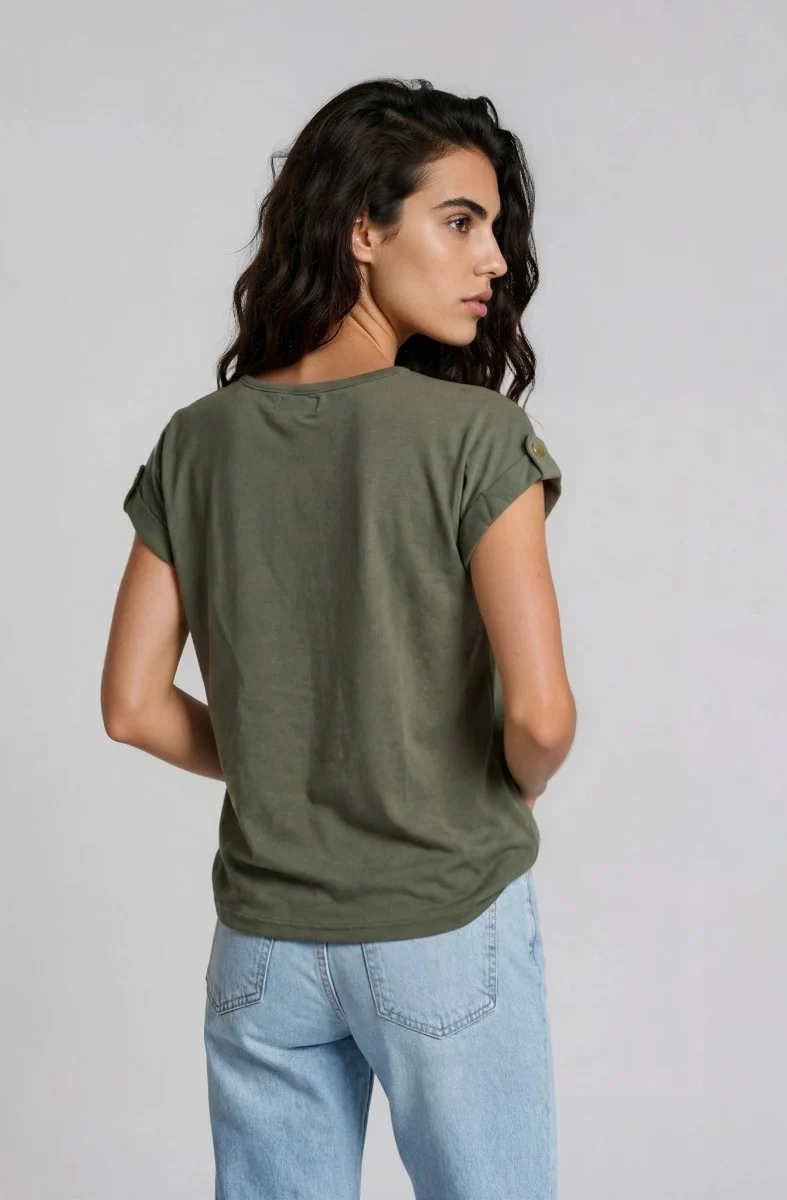 Short Sleeve Crew Neck Top - Olive - Image 2