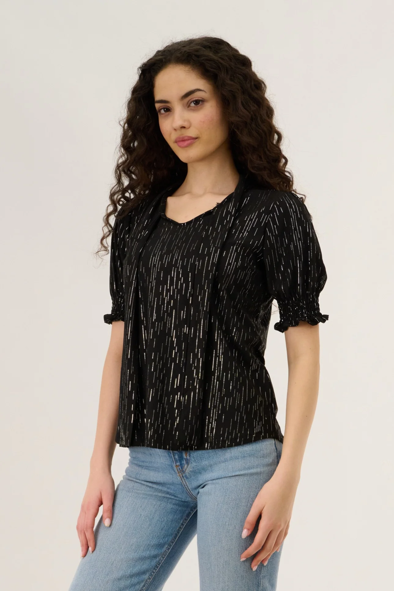 Smocked Sleeve Blouse - Black - Image 2