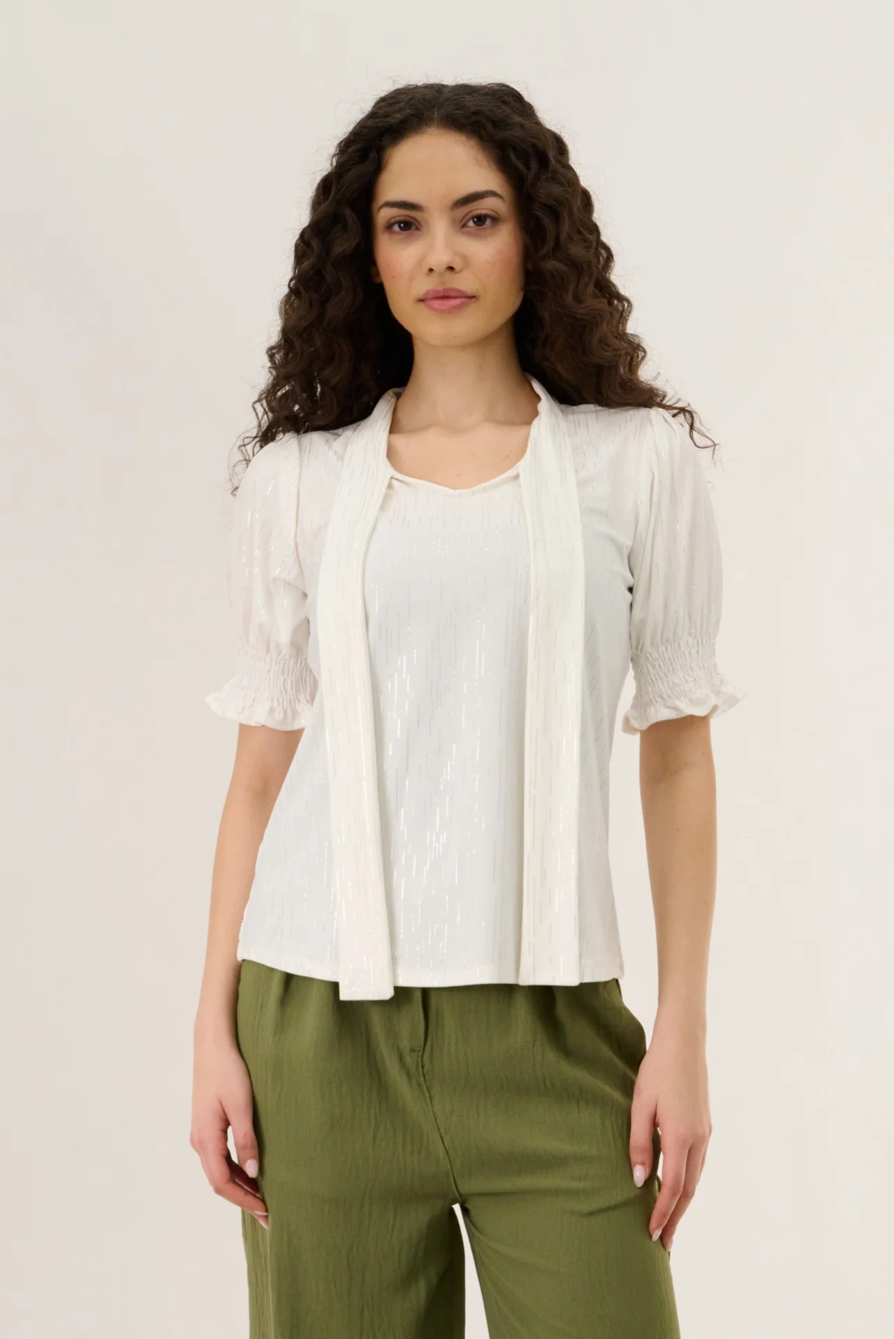 Smocked Sleeve Blouse - White