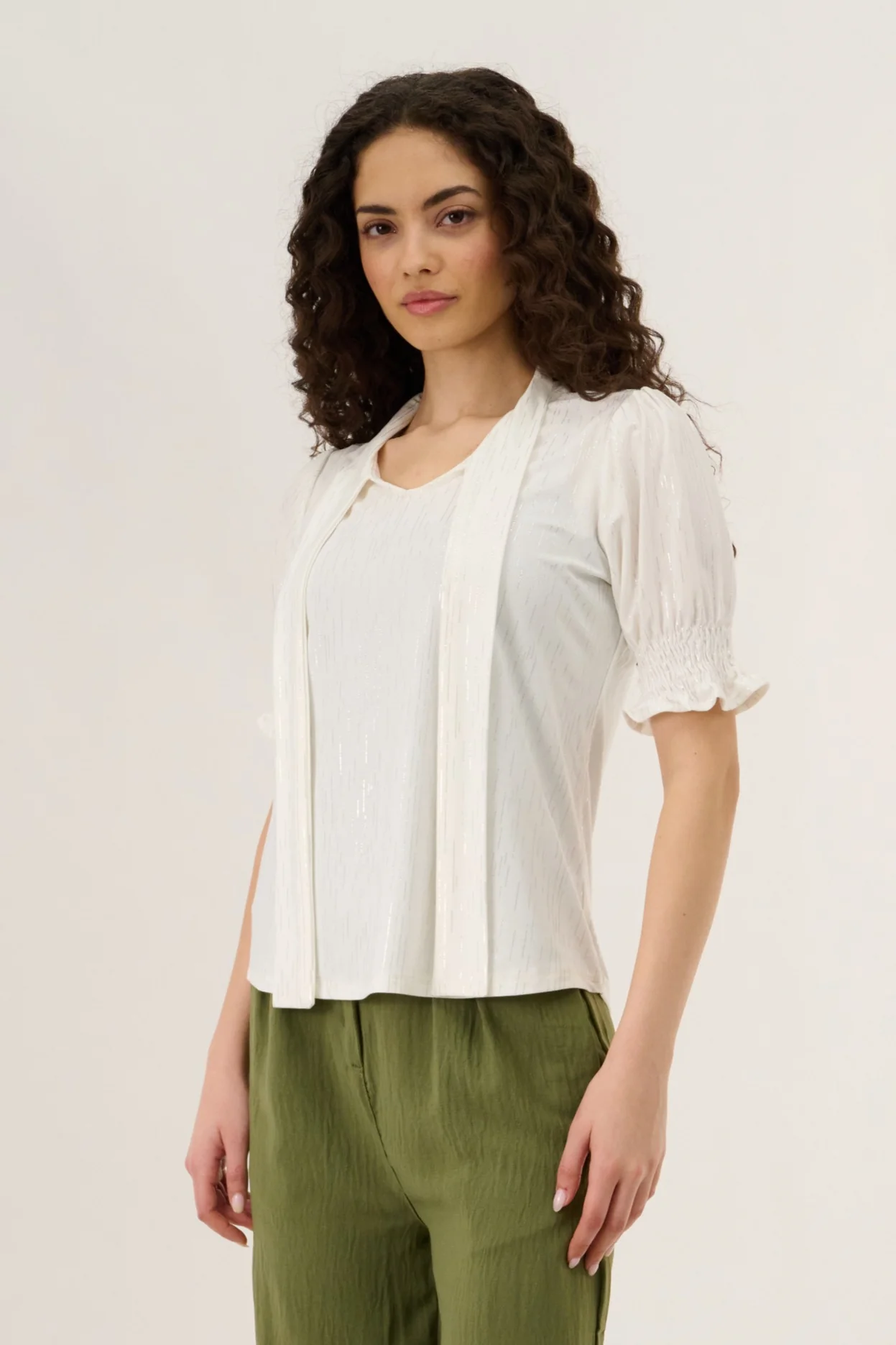 Smocked Sleeve Blouse - White - Image 2
