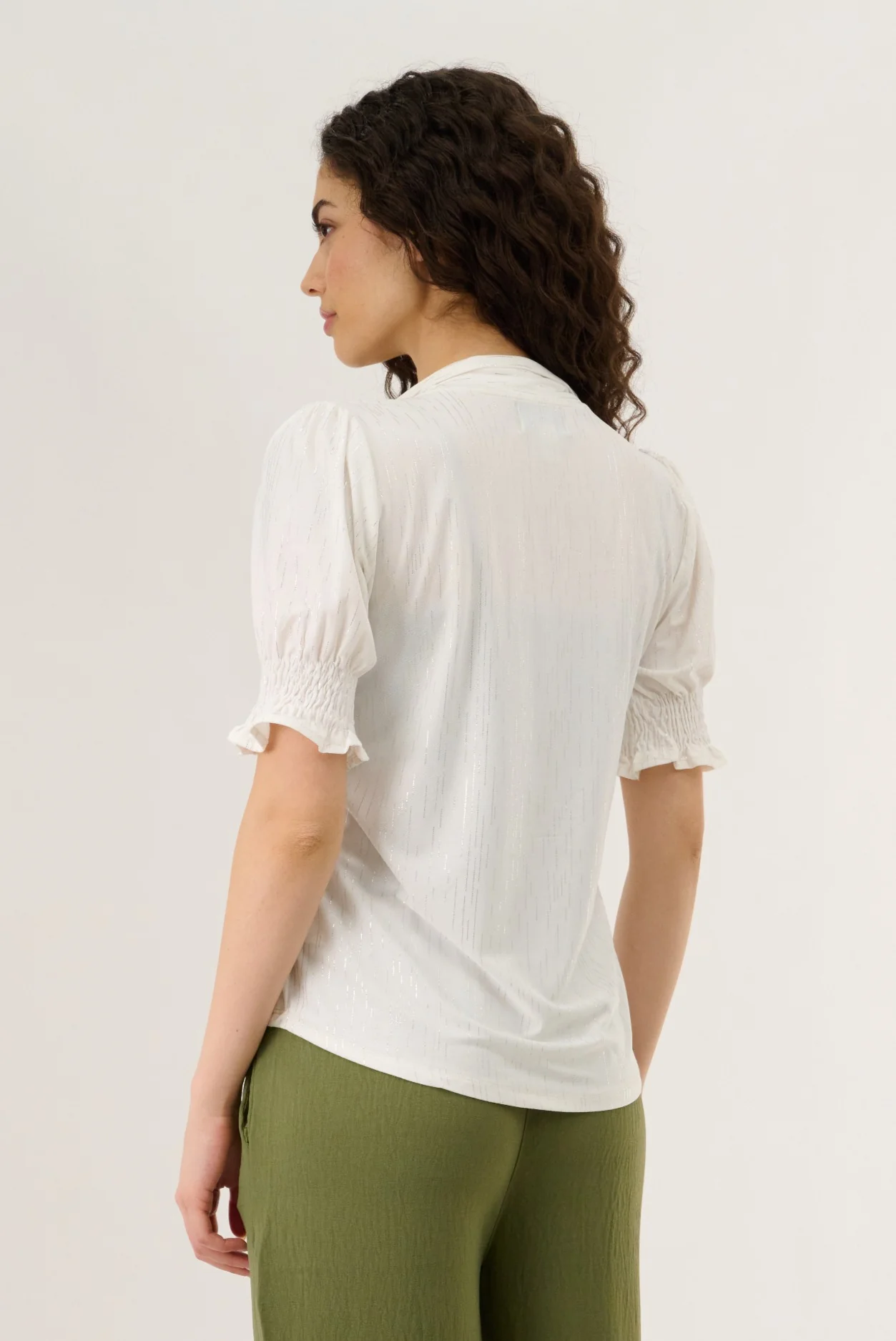Smocked Sleeve Blouse - White - Image 3