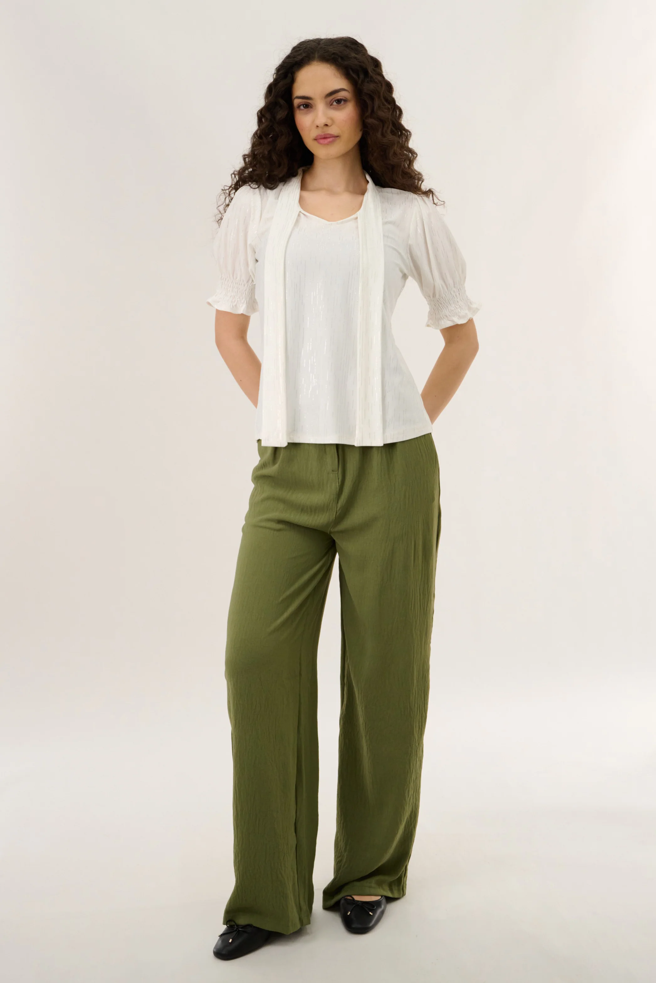 Smocked Sleeve Blouse - White - Image 5