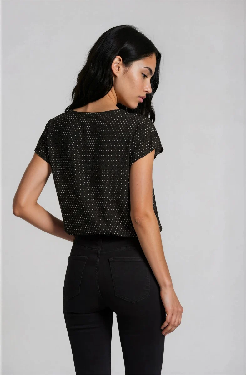 Short Sleeve Top with Grommets - Black - Image 2
