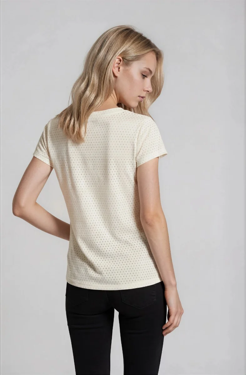 Short Sleeve Top with Grommets - Cream - Image 2