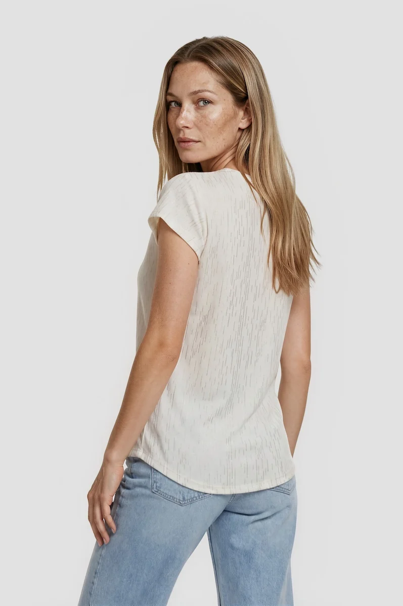 V Neck Frill Sleeve Top - Cream - Image 2