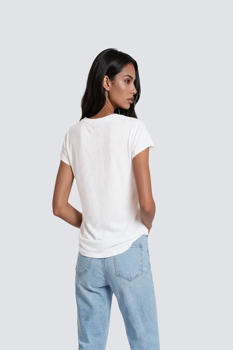 Short Sleeve Round Neck Top - White - Image 2