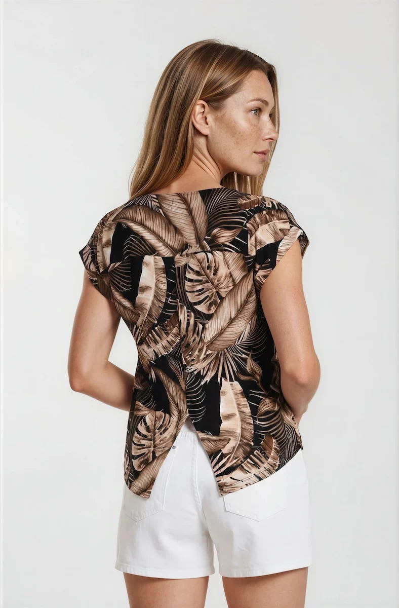 Printed Short Sleeve Top - Black - Image 2