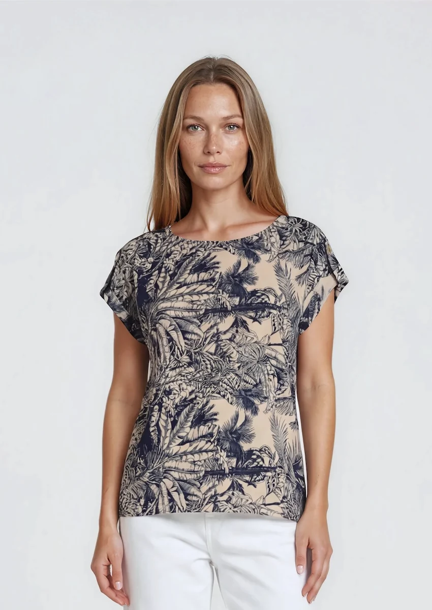Printed Short Sleeve Top - Navy