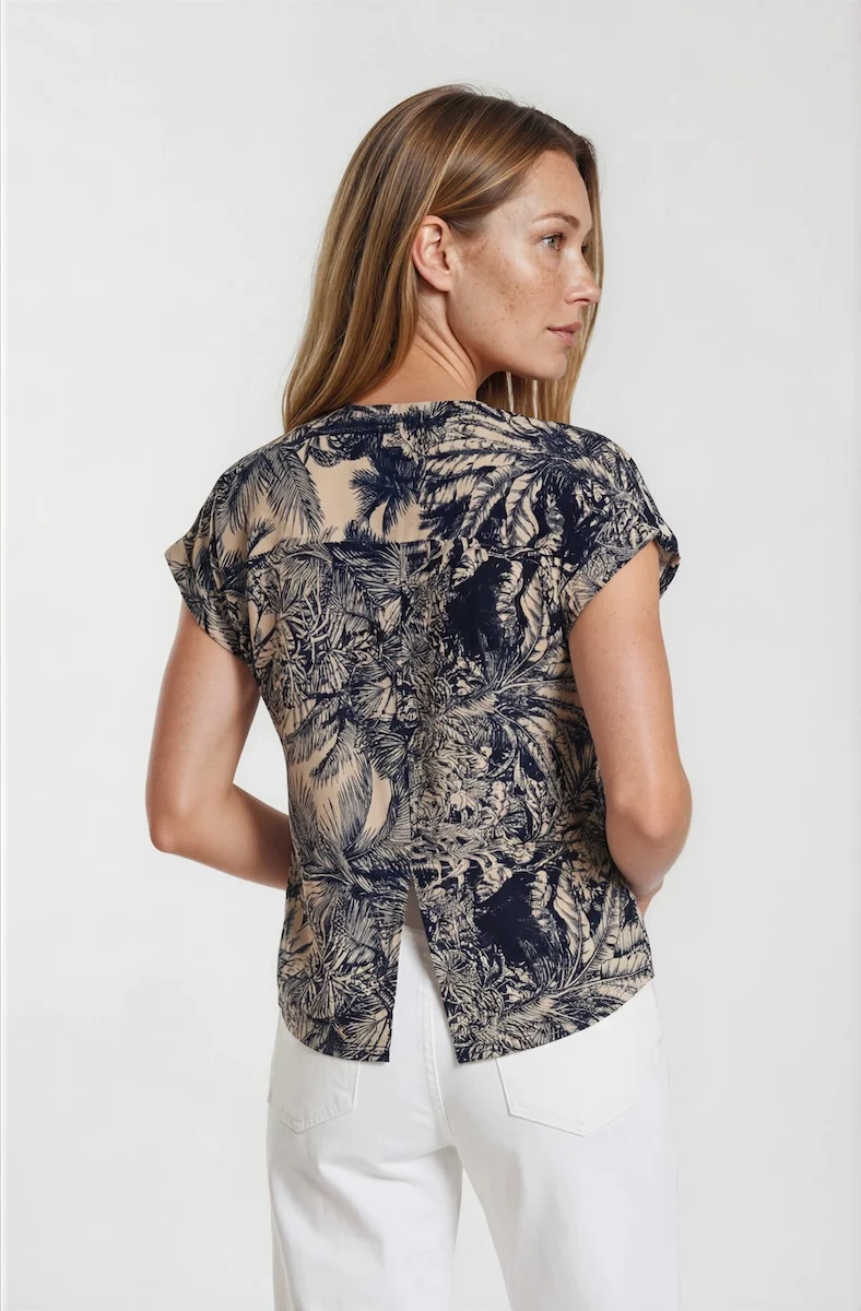 Printed Short Sleeve Top - Navy - Image 2