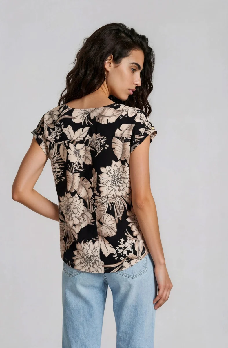 Printed Short Sleeve Top - Black - Image 2