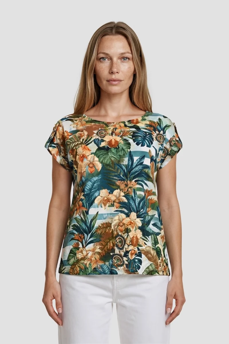 Short Sleeve Boatneck Top - Multi