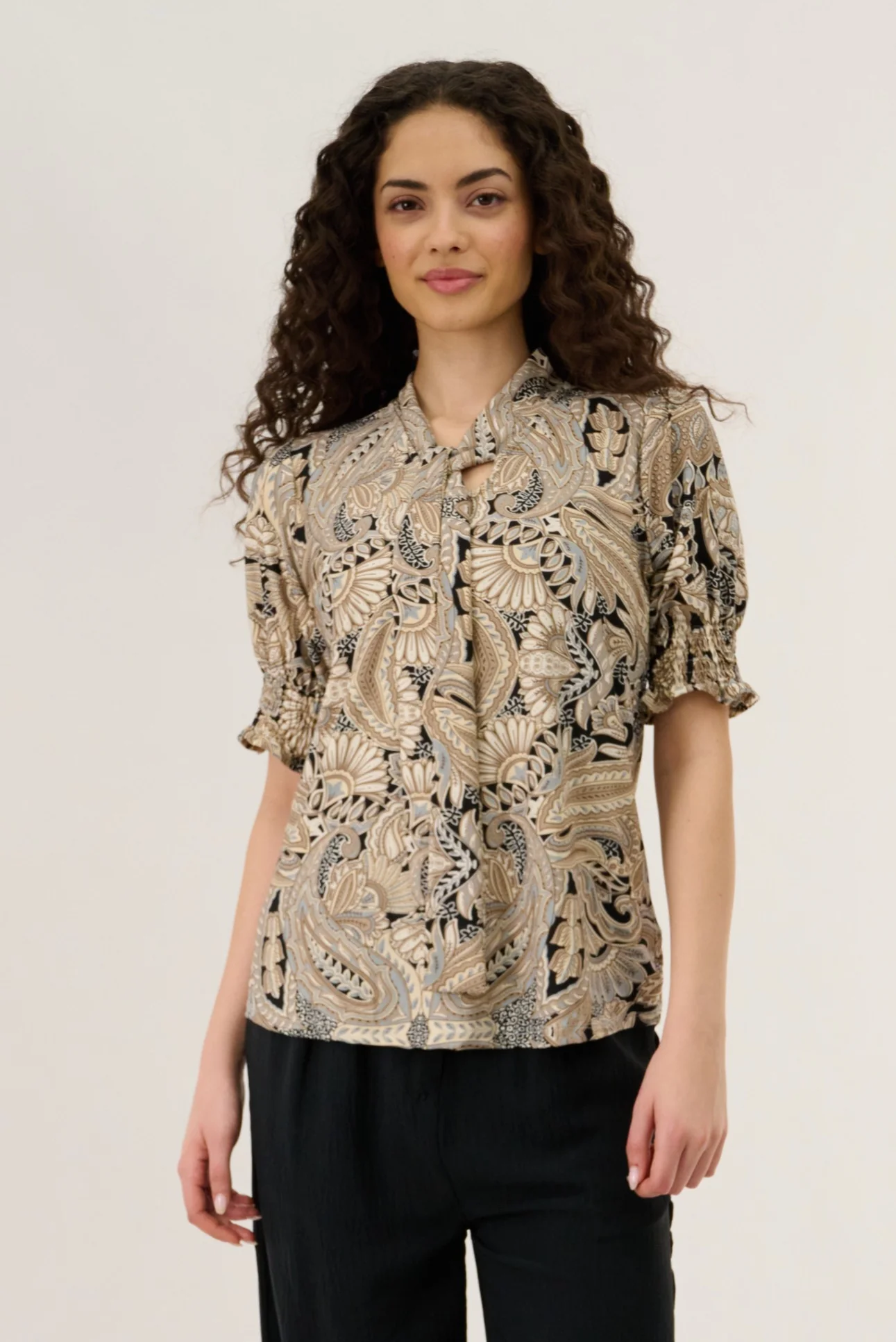 Smocked Sleeve Blouse - Taupe