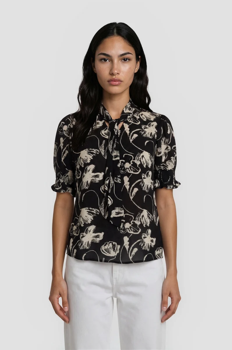 Tie Front Neck Top - Black