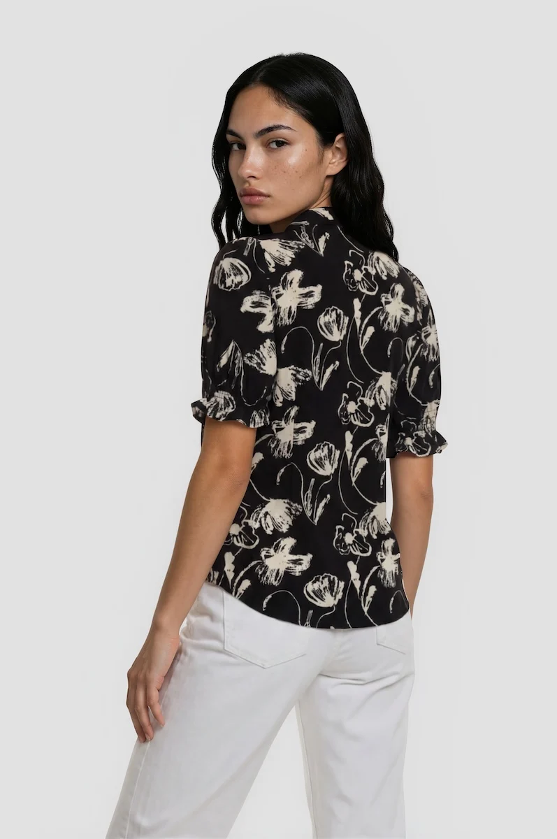 Tie Front Neck Top - Black - Image 2