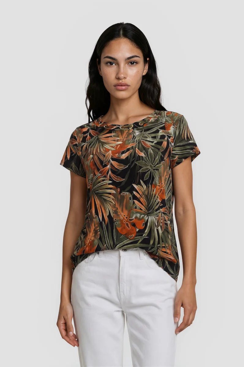 Grommet Neck Tee - Multi