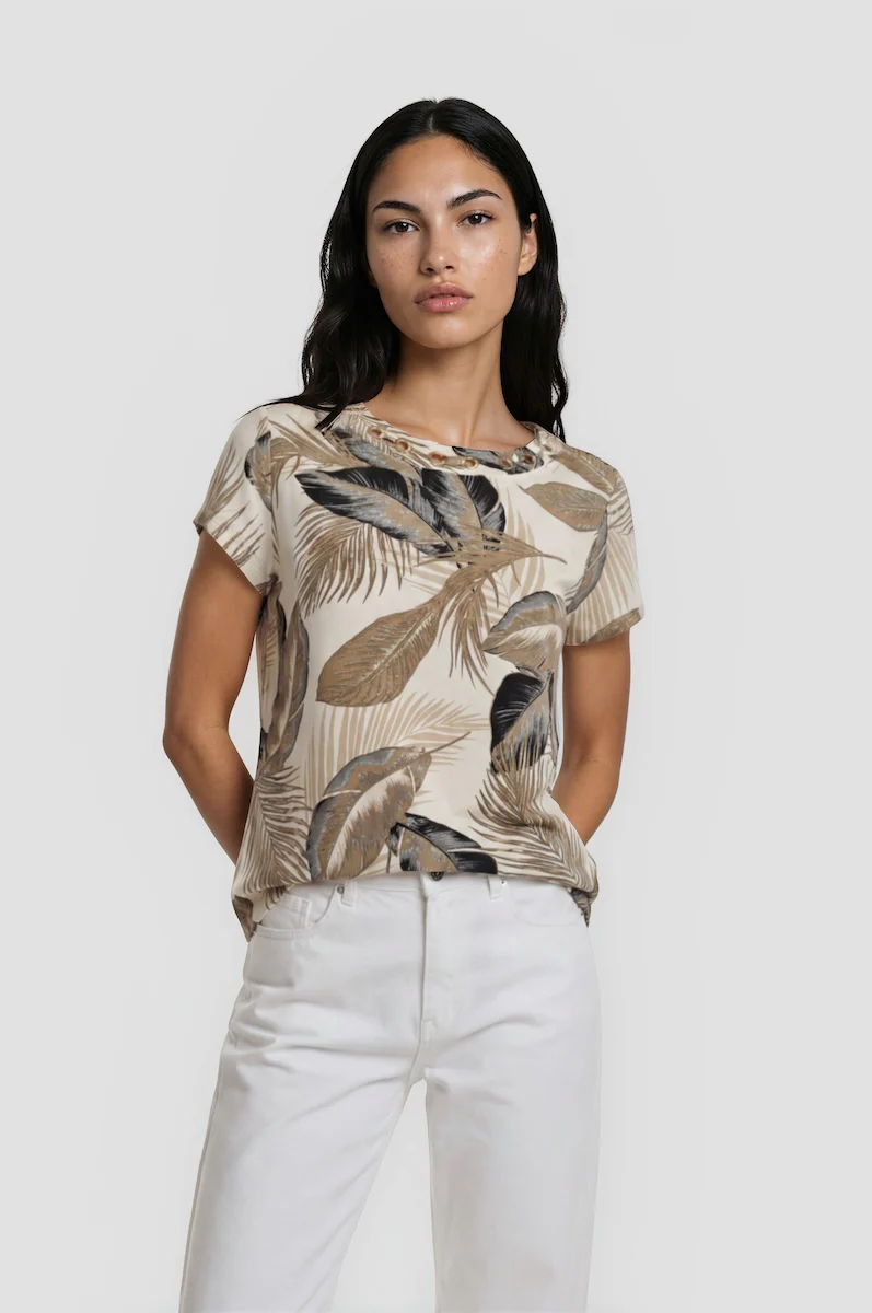 Grommet Neck Tee - Cream