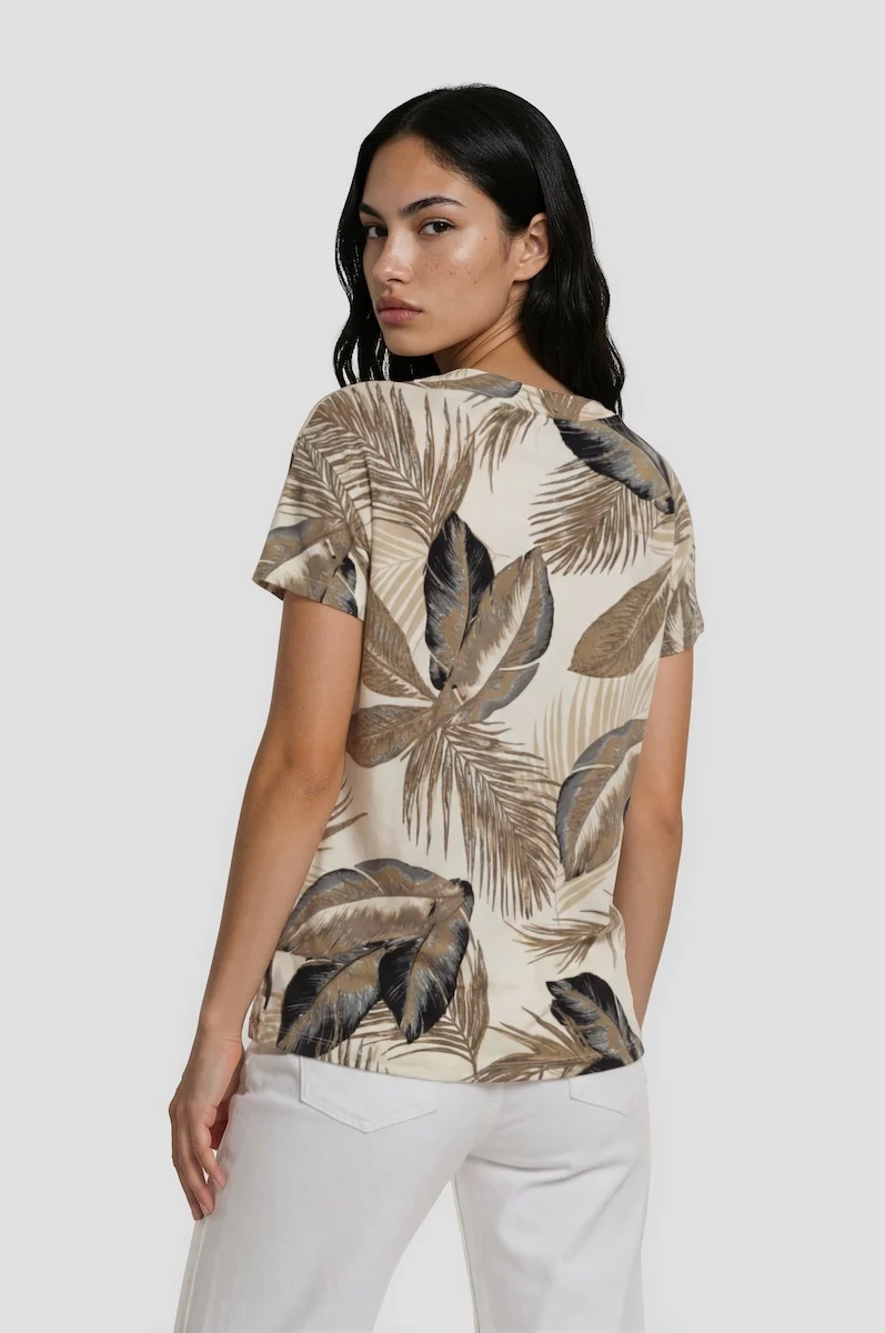 Grommet Neck Tee - Cream - Image 2
