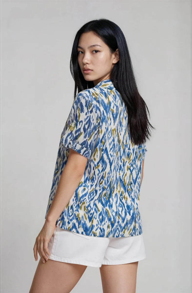 V Neck Collared Top - Blue - Image 2