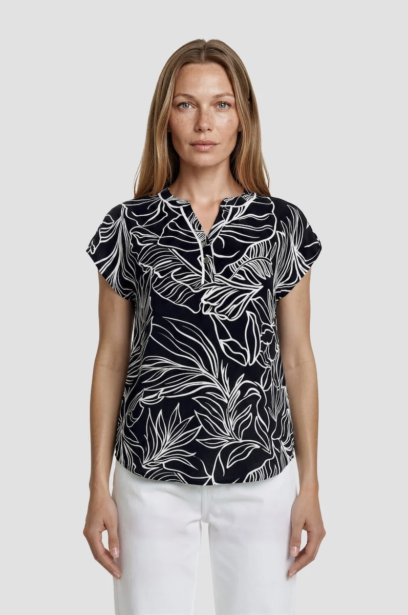 Printed Short Sleeve Top - Black