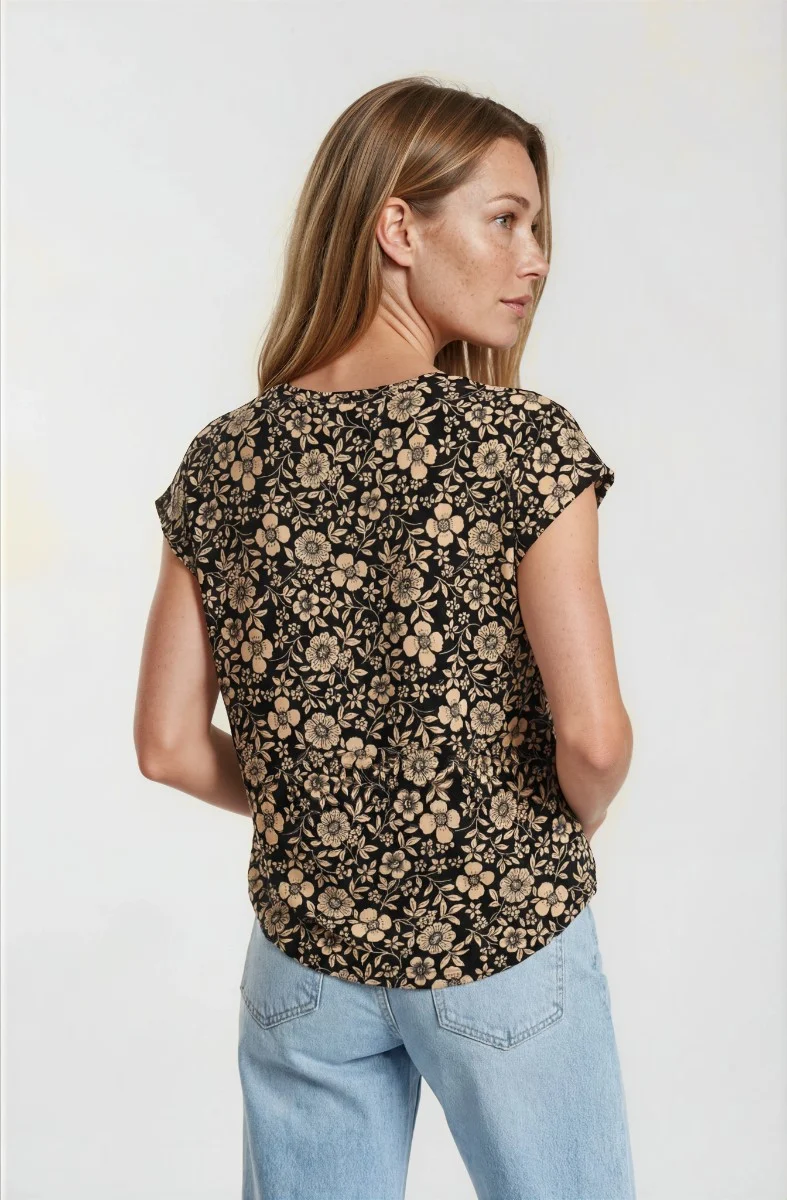 V Neck Printed Blouse - Beige - Image 2