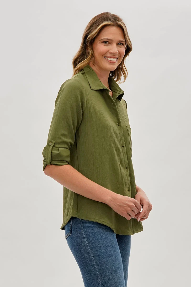 Vintage Classic Button Down Shirt - Olive - Image 2