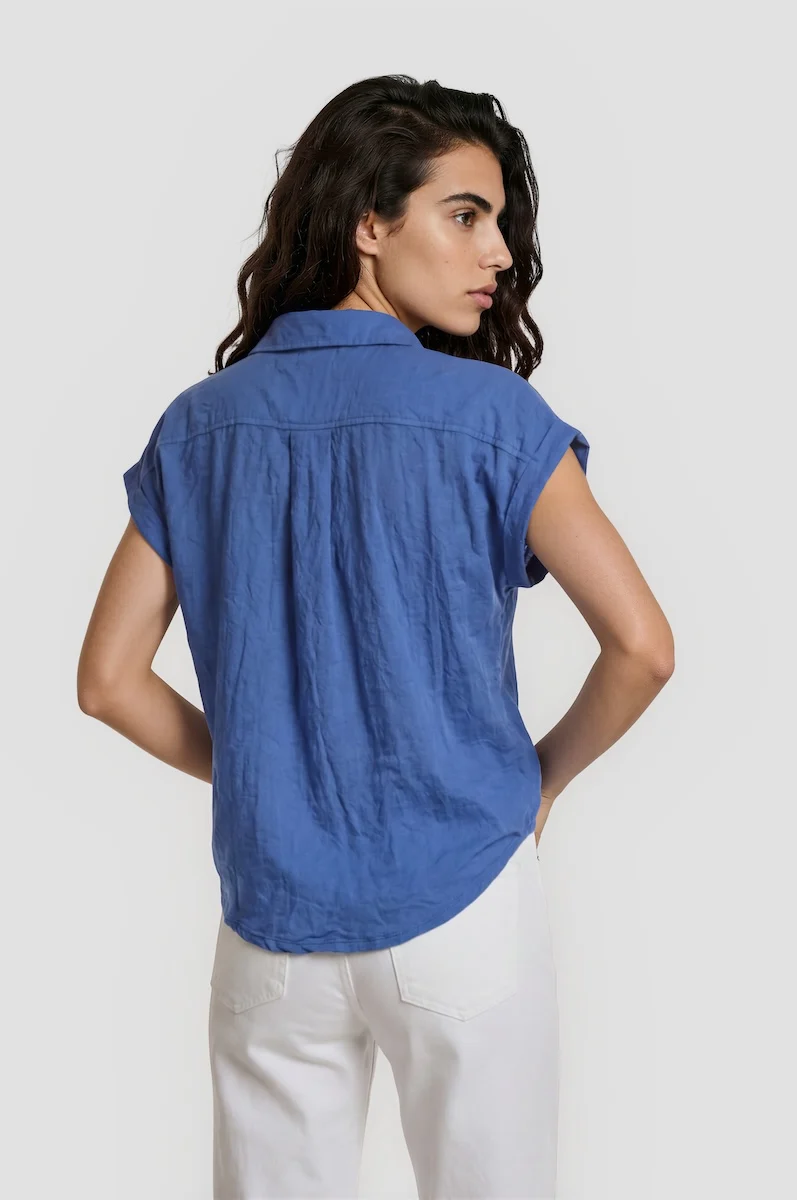 Short Sleeve Button Up Shirt - Blue - Image 2