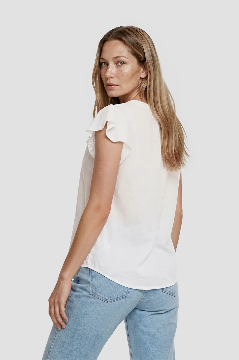 Cap Sleeve V Neck Shirt - White - Image 2