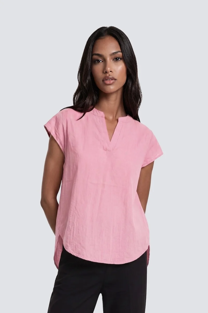 Cap Sleeve V-Neck Top - Pink
