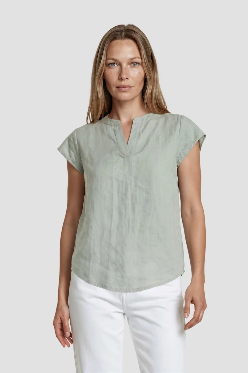 Cap Sleeve V-Neck Top - Green