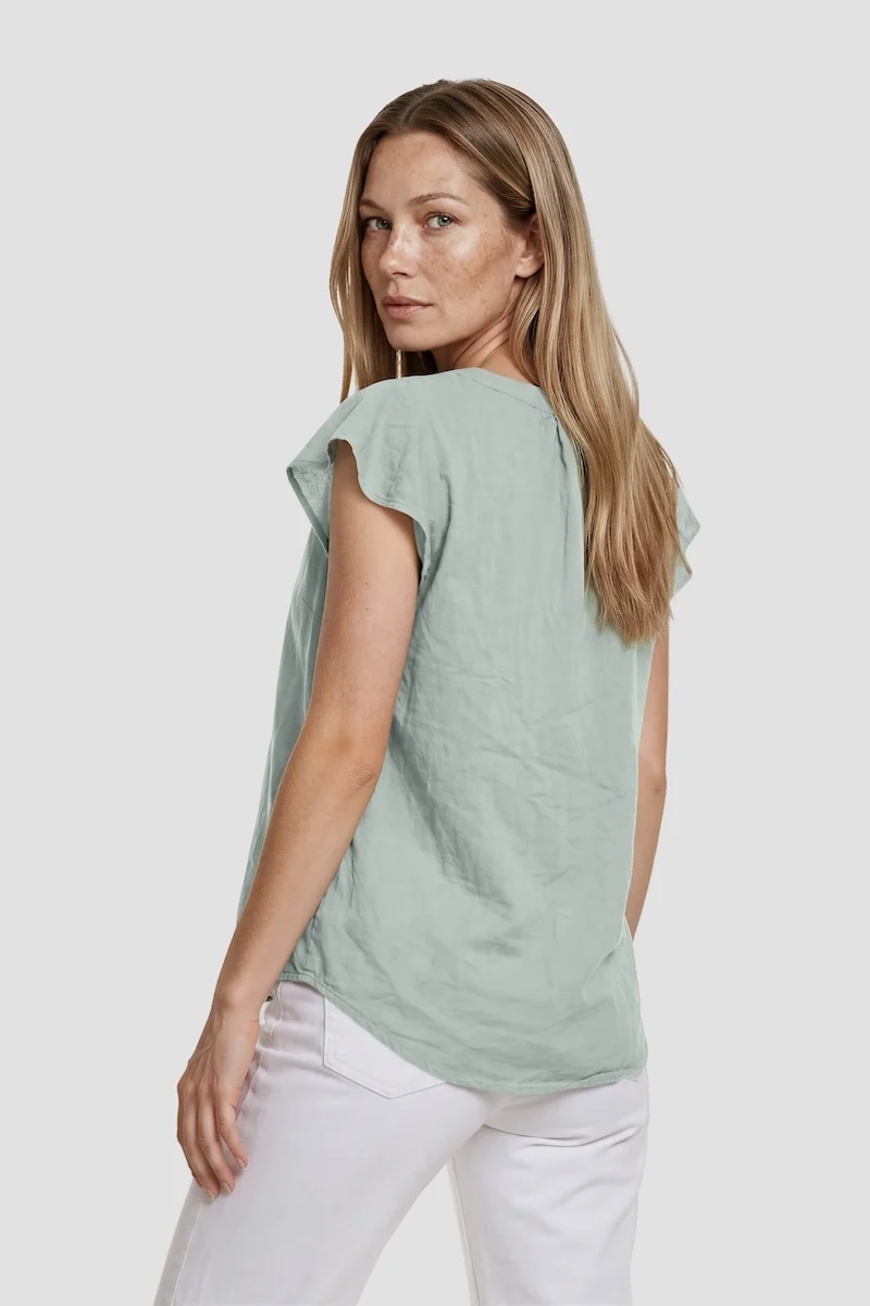 Cap Sleeve V-Neck Top - Green - Image 2