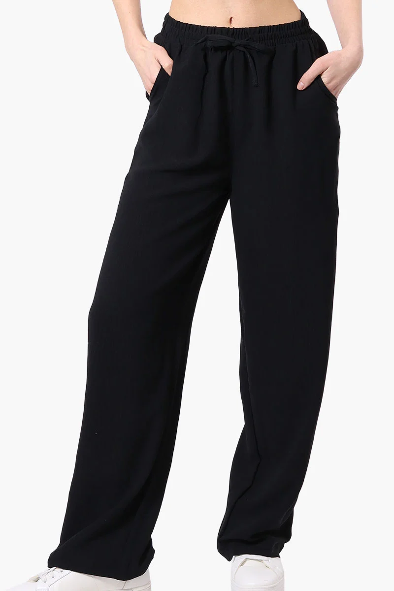 Vintage Solid Tie Waist Palazzo Pants - Black