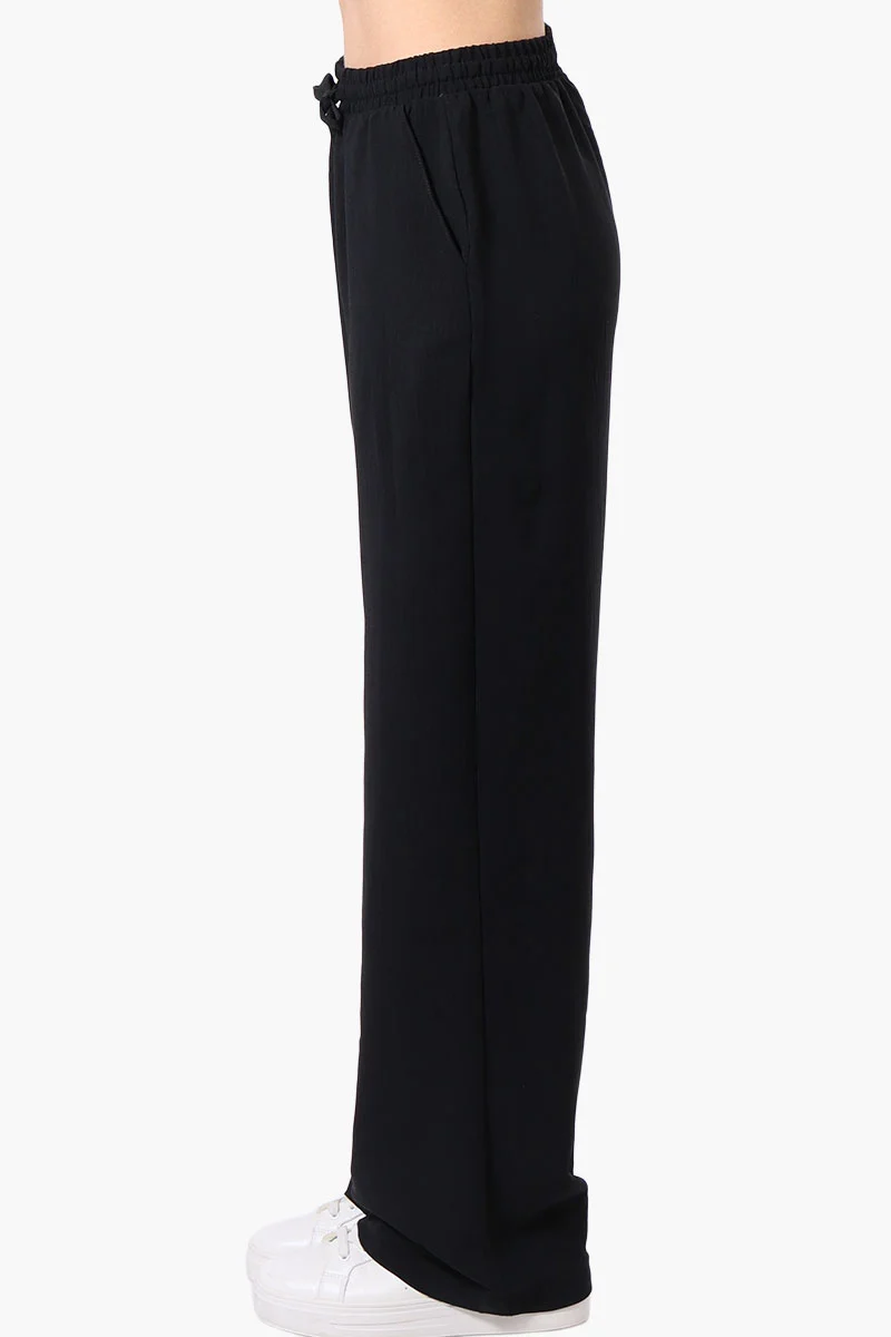 Vintage Solid Tie Waist Palazzo Pants - Black - Image 2