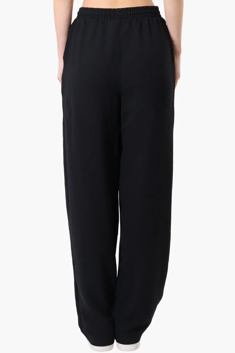 Vintage Solid Tie Waist Palazzo Pants - Black - Image 3