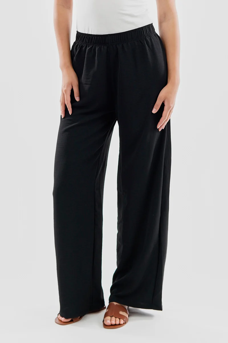 Vintage Solid Basic Palazzo Pants - Black