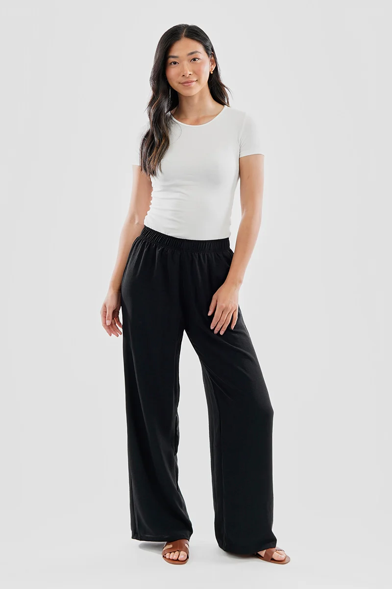 Vintage Solid Basic Palazzo Pants - Black - Image 5