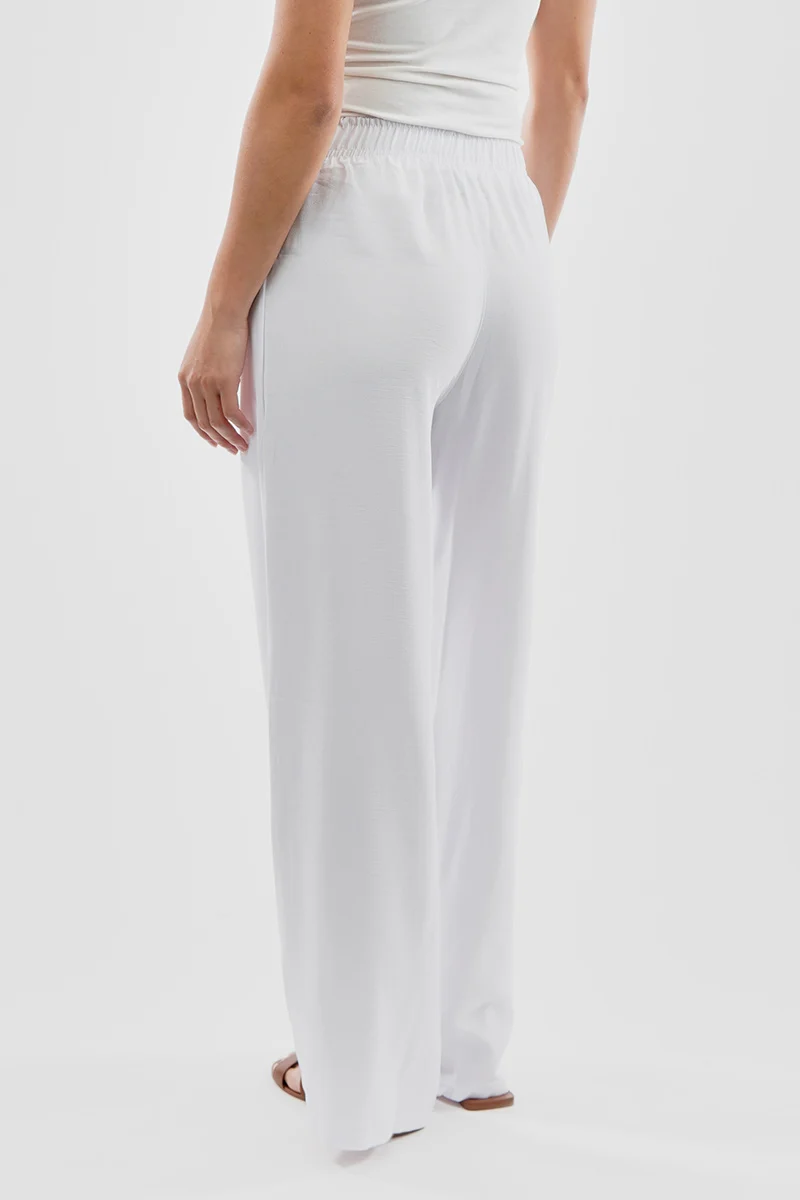 Vintage Solid Basic Palazzo Pants - White - Image 3