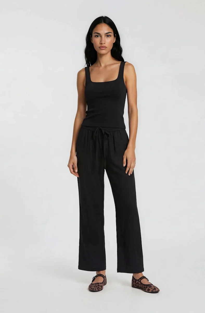 Cropped Wide Leg Pants - Black