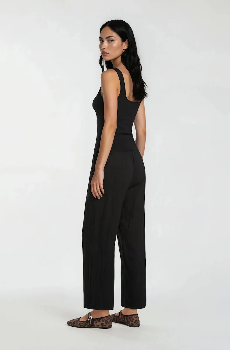 Cropped Wide Leg Pants - Black - Image 2