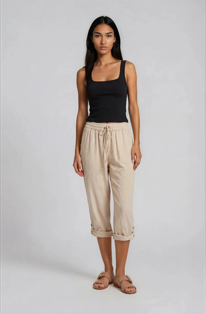 Roll Up Culottes - Beige