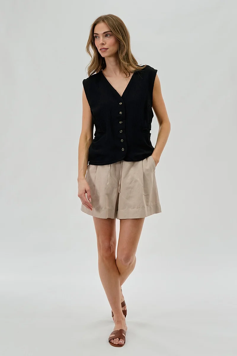 Vintage Button Up Sleeveless Shirt - Black - Image 5