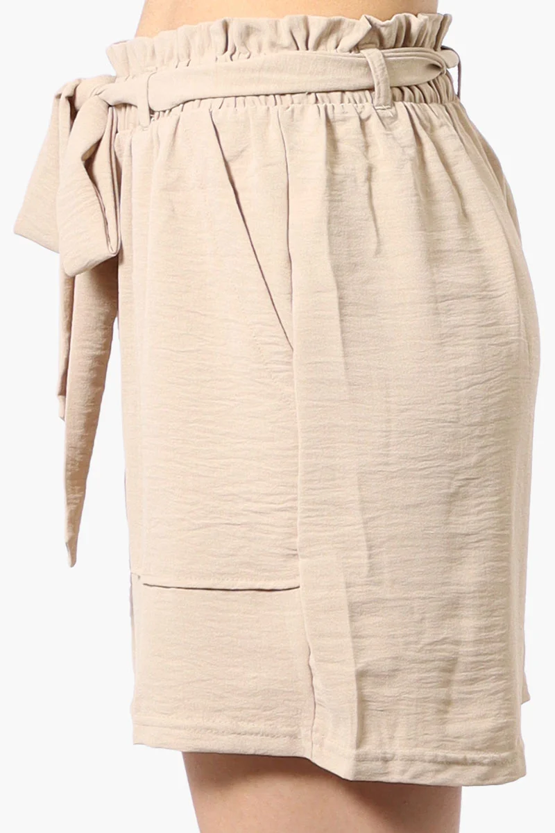 Vintage Solid Belted Shorts - Beige - Image 2