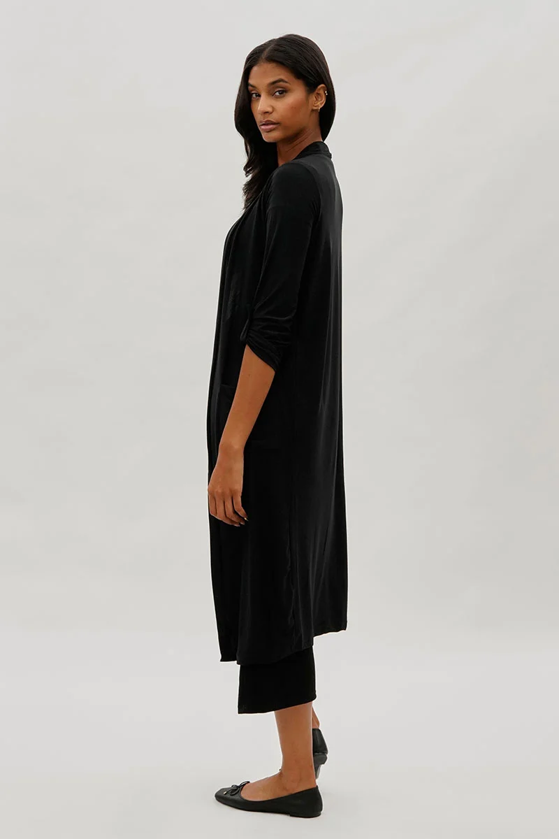 Open Front Lightweight Duster Cardigan - Black - Image 3